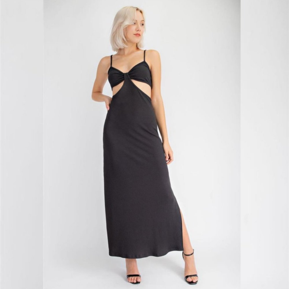 Sleeveless Cut Out Rib Maxi Dress Black